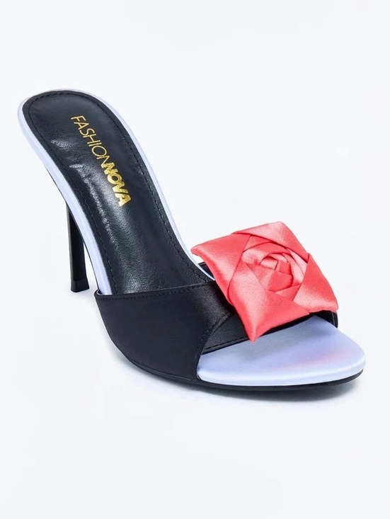 Fashion Nova Shoes - Fashion Nova Black and Pink Floral Bow Mule Heeled Sandals